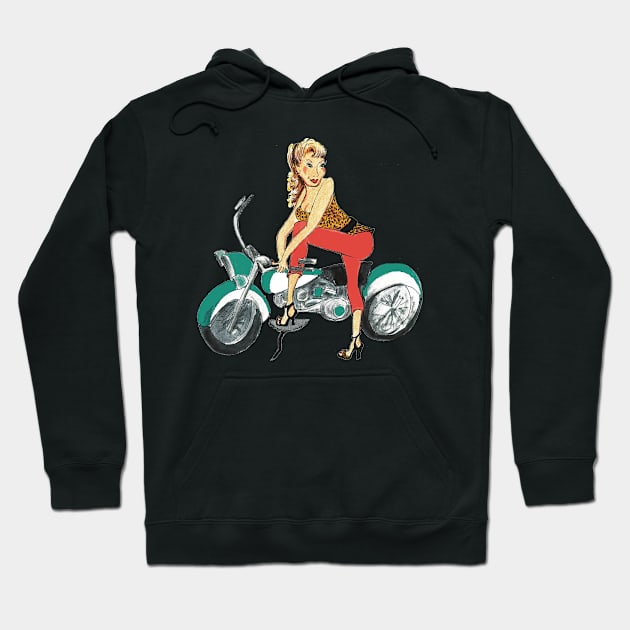 Retro Biker Chick Hoodie by Annie18c